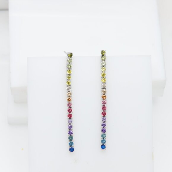 Brilliant Long Earrings Sterling Silver 925 Multi color 3mm cz (2.25' inch long) - Picture 3 of 7